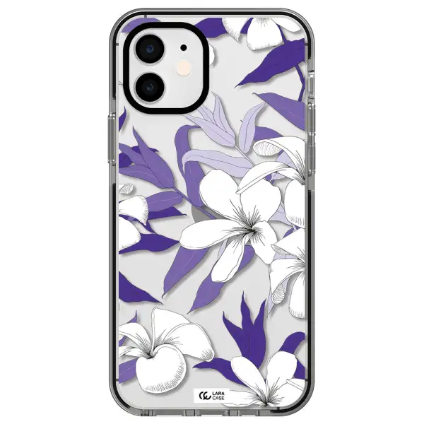 Purple Flower Apple iPhone 12 impact black border Case