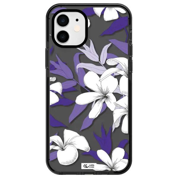 Purple Flower Apple iPhone 12 impact Smoke Black Case