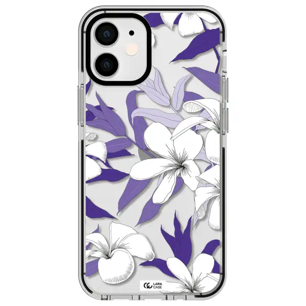 Purple Flower Apple iPhone 12 mini impact black border Case