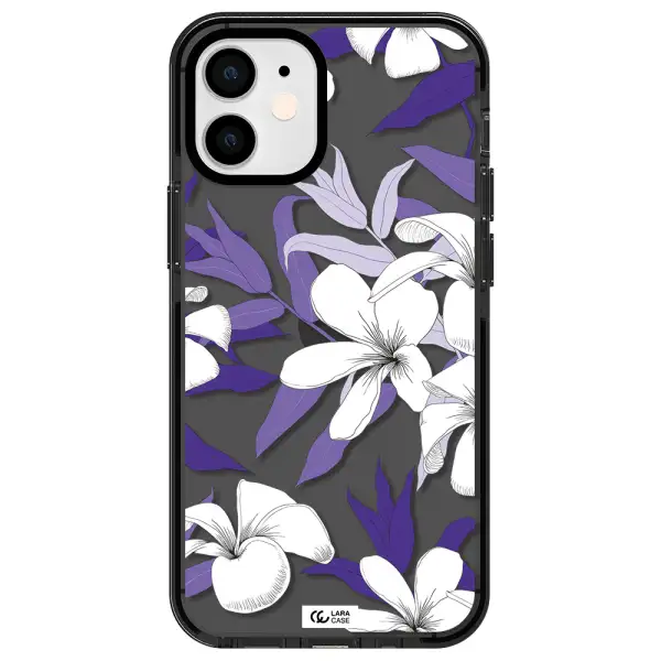 Purple Flower Apple iPhone 12 mini impact Smoke Black Case