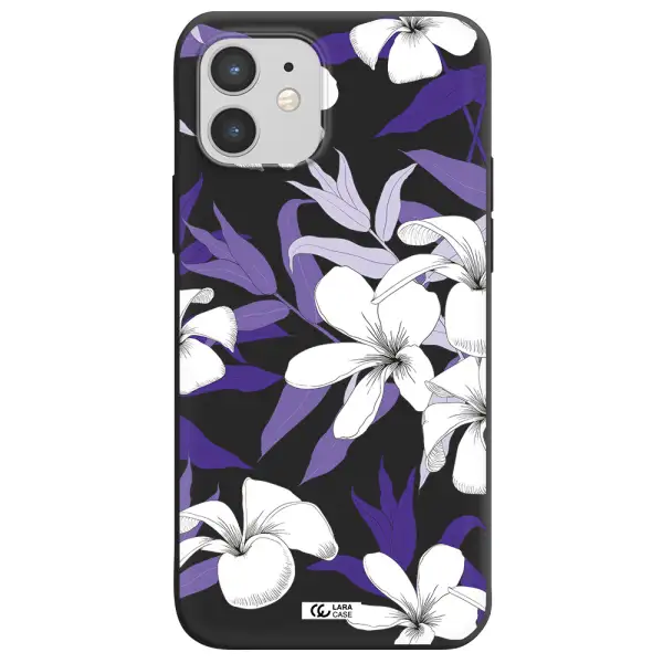 Purple Flower Apple iPhone 12 mini Silicone black Case