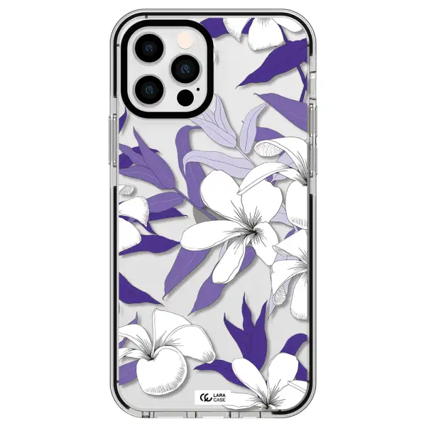 Purple Flower Apple iPhone 12 pro impact black border Case