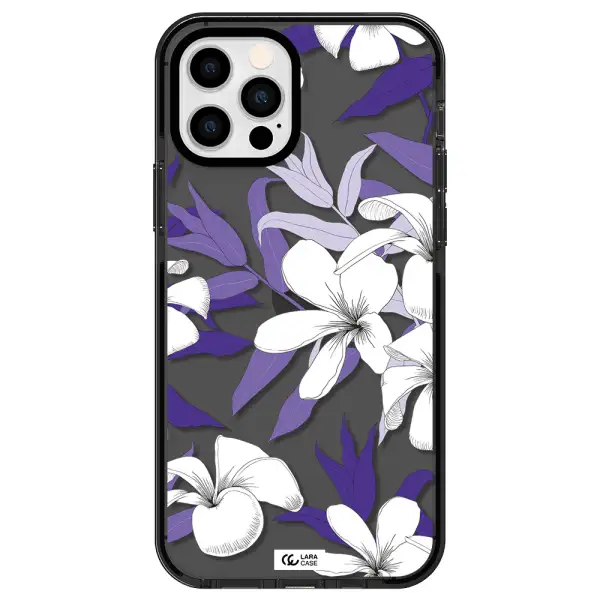 Purple Flower Apple iPhone 12 pro impact Smoke Black Case