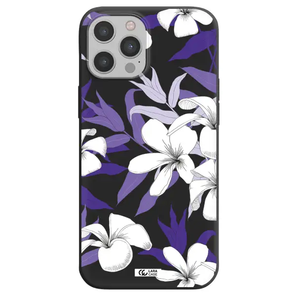 Purple Flower Apple iPhone 12 pro max Silicone black Case