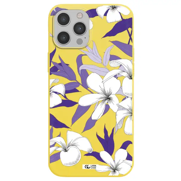 Purple Flower Apple iPhone 12 pro max Silicone canary yellow Case