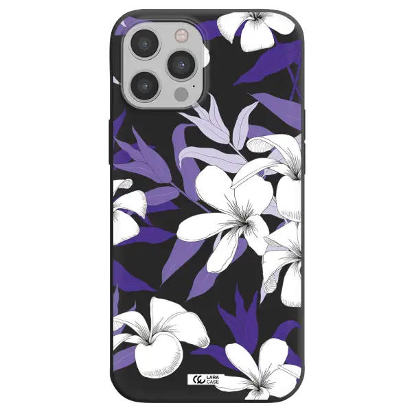 Purple Flower Apple iPhone 12 pro Silicone black Case