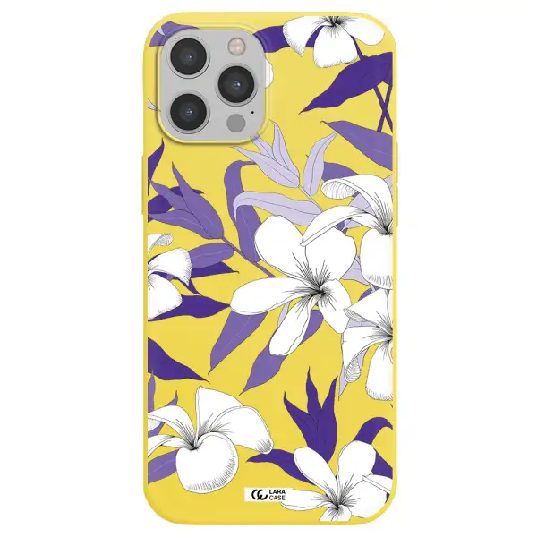 Purple Flower Apple iPhone 12 pro Silicone canary yellow Case