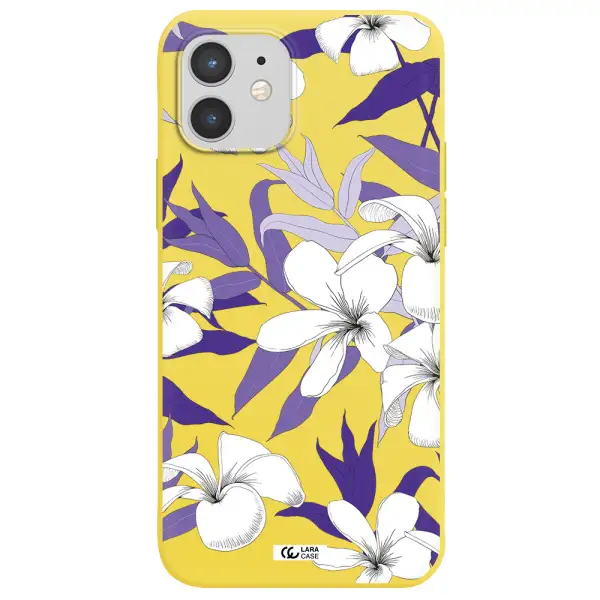 Purple Flower Apple iPhone 12 Silicone canary yellow Case