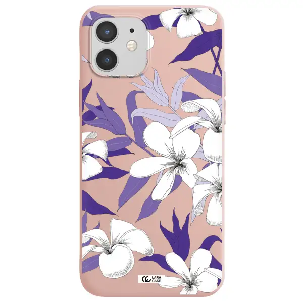 Purple Flower Apple iPhone 12 Silicone pastel pink Case