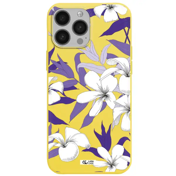 Purple Flower Apple iPhone 13 Pro Max Silicone canary yellow Case