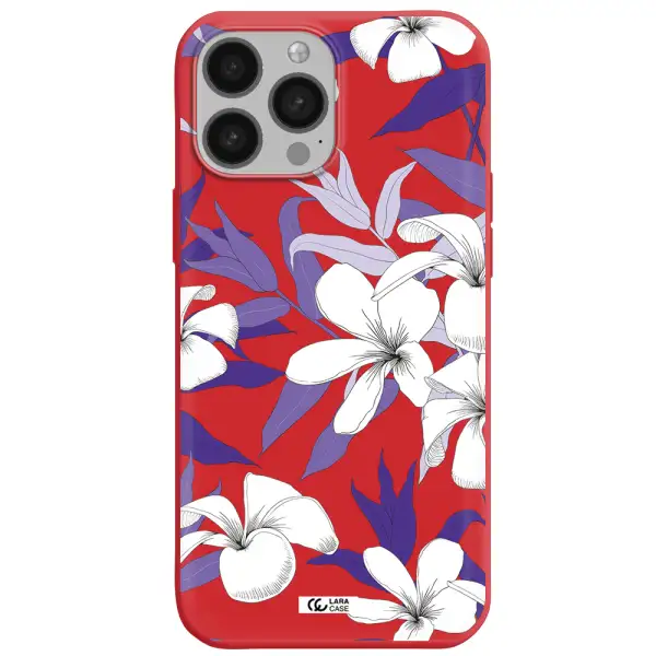 Purple Flower Apple iPhone 13 Pro Silicone Imperial Red Case