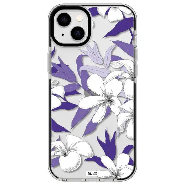 Purple Flower Apple iPhone 14 plus impact black border Case