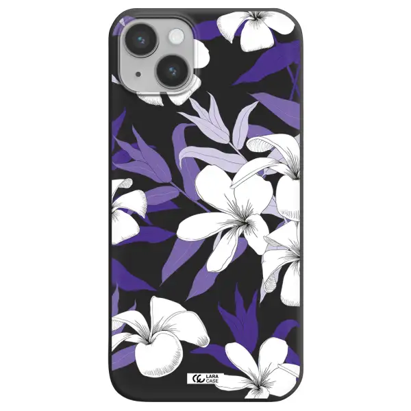 Purple Flower Apple iPhone 14 plus Silicone black Case