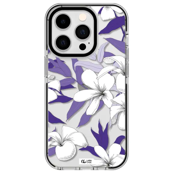 Purple Flower Apple iPhone 14 pro impact black border Case
