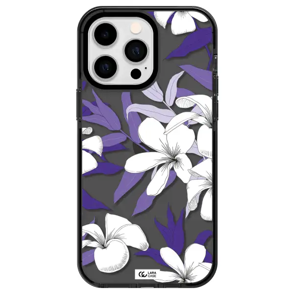 Purple Flower Apple iPhone 14 pro max impact Smoke Black Case