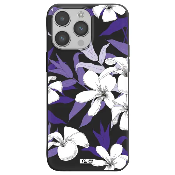Purple Flower Apple iPhone 14 pro Silicone black Case
