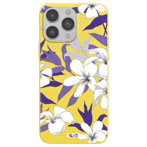 Purple Flower Apple iPhone 14 pro Silicone canary yellow Case
