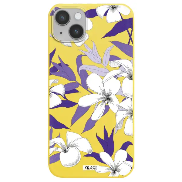 Purple Flower Apple iPhone 14 Silicone canary yellow Case