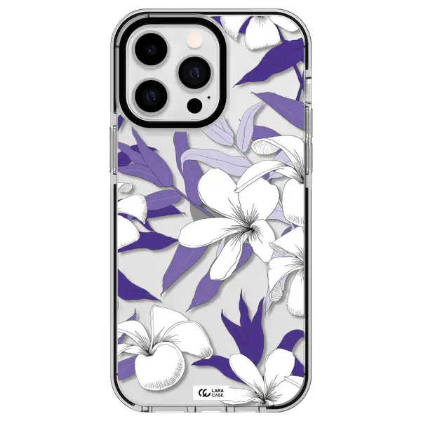 Purple Flower Apple iPhone 15 Pro impact black border Case