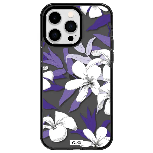 Purple Flower Apple iPhone 15 Pro impact Smoke Black Case