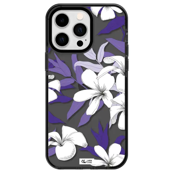 Purple Flower Apple iPhone 15 Pro Max impact Smoke Black Case