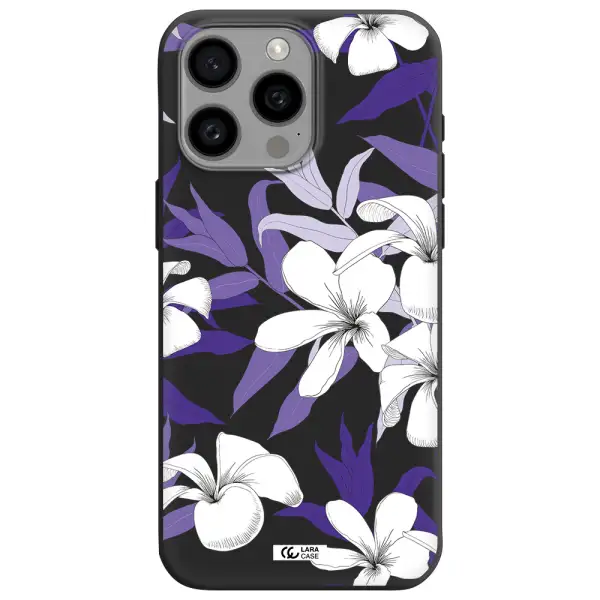 Purple Flower Apple Iphone 15 Pro max Silicone black Case