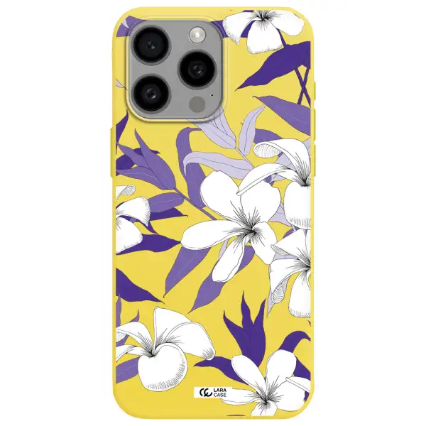 Purple Flower Apple Iphone 15 Pro max Silicone canary yellow Case