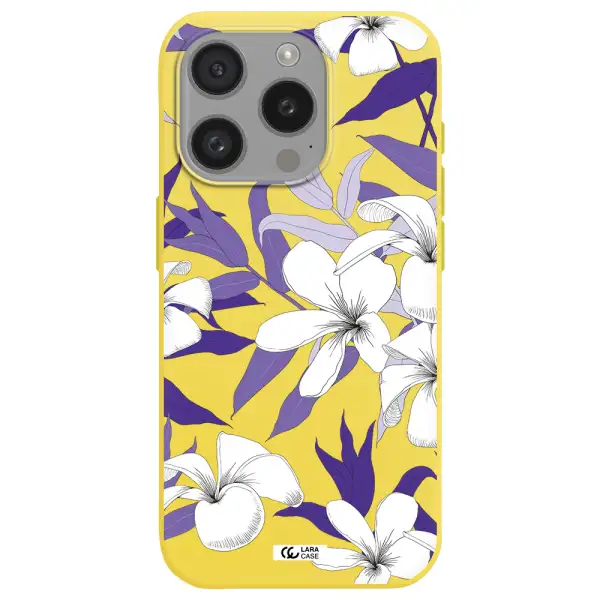 Purple Flower Apple Iphone 15 Pro Silicone Canary Yellow Case