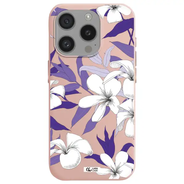 Purple Flower Apple Iphone 15 Pro Silicone Pastel Pink Case