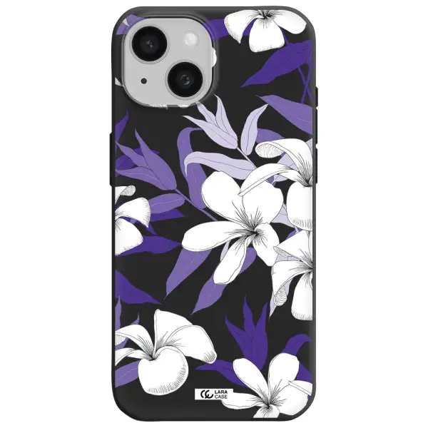 Purple Flower Apple iPhone 15 Silicone black Case