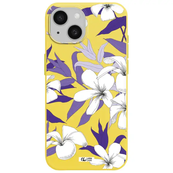 Purple Flower Apple iPhone 15 Silicone canary yellow Case