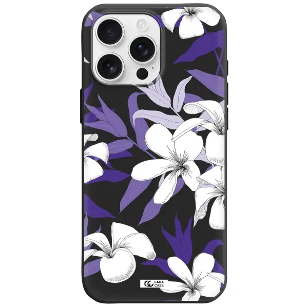 Purple Flower Apple Iphone 16 Pro Max Silicone Black Case