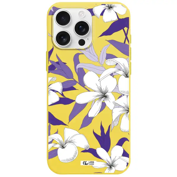 Purple Flower Apple Iphone 16 Pro Max Silicone Canary Yellow Case