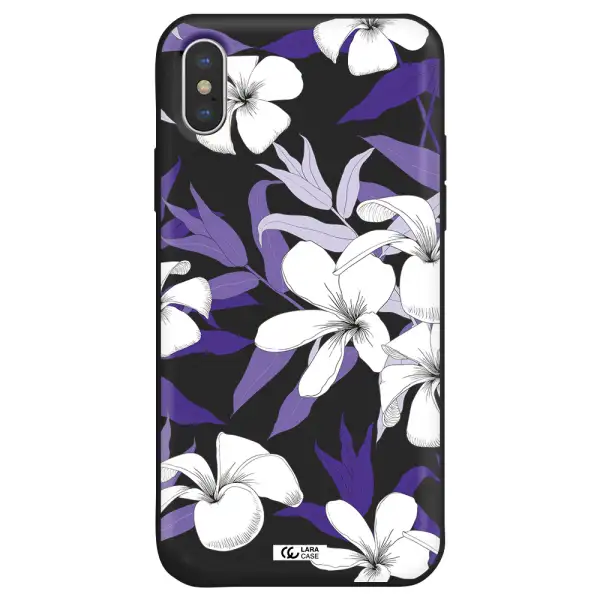 Purple Flower Apple iPhone XS Silicone black Case