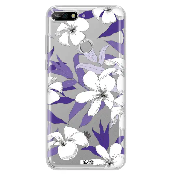 Purple Flower Huawei Y7 2018 Clear TPU Case