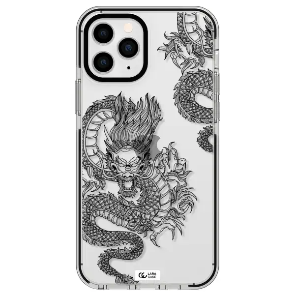 Dragon Line Art Apple iPhone 11 pro impact black border Case
