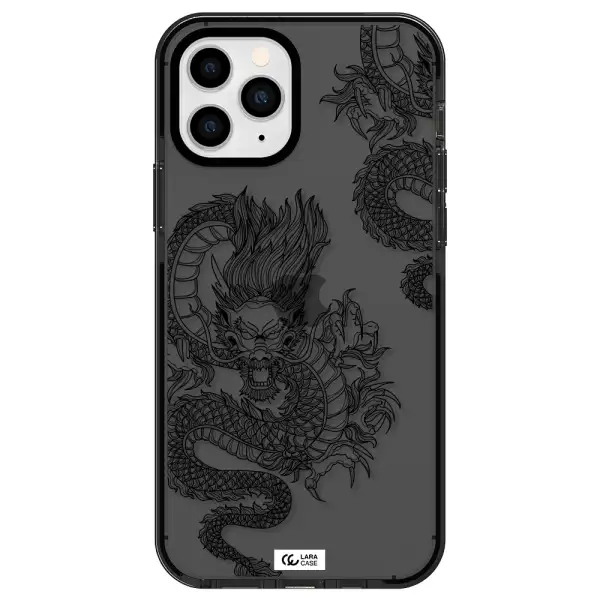 Dragon Line Art Apple iPhone 11 pro max impact Smoke Black Case