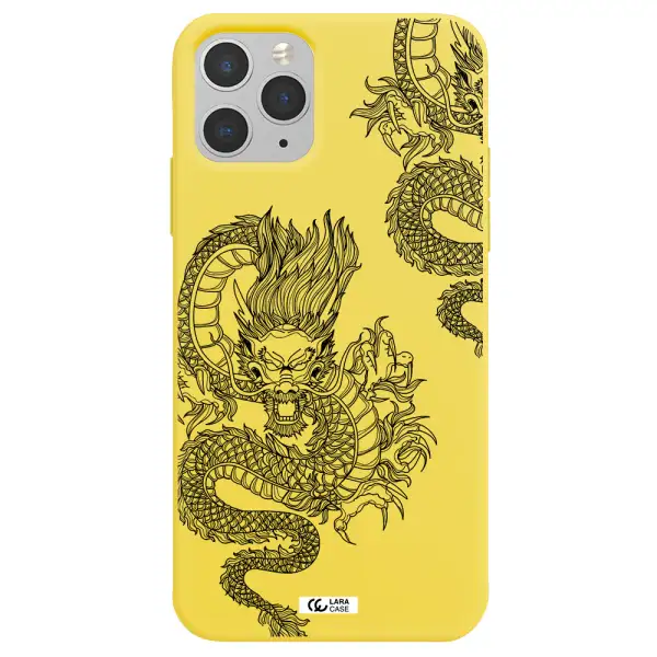 Dragon Line Art Apple iPhone 11 pro max Silicone canary yellow Case