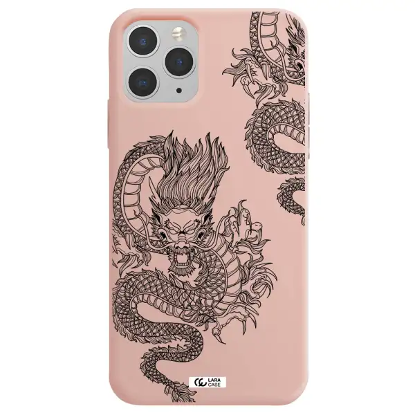 Dragon Line Art Apple iPhone 11 pro Silicone pastel pink Case