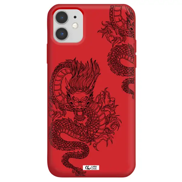 Dragon Line Art Apple iPhone 11 Silicone Imperial Red Case