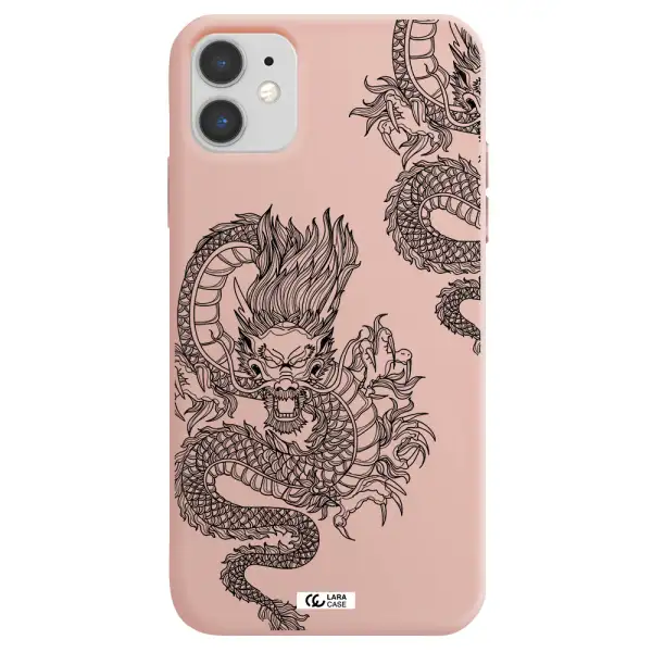Dragon Line Art Apple iPhone 11 Silicone pastel pink Case