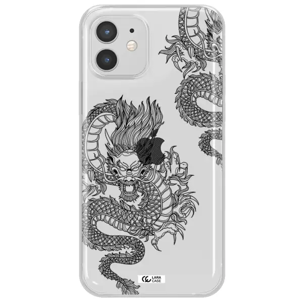 Dragon Line Art Apple iPhone 12 Clear TPU Case