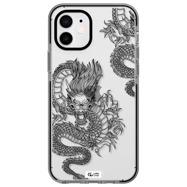 Dragon Line Art Apple iPhone 12 impact black border Case