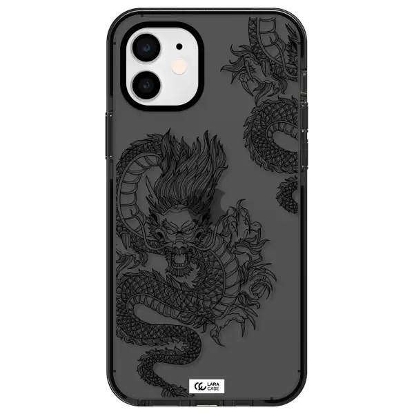 Dragon Line Art Apple iPhone 12 impact Smoke Black Case