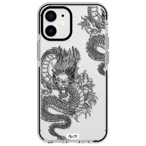 Dragon Line Art Apple iPhone 12 mini impact black border Case