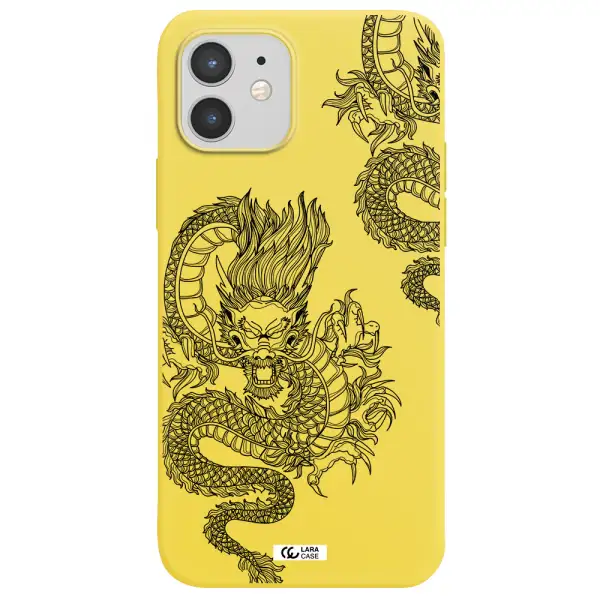 Dragon Line Art Apple iPhone 12 mini Silicone canary yellow Case