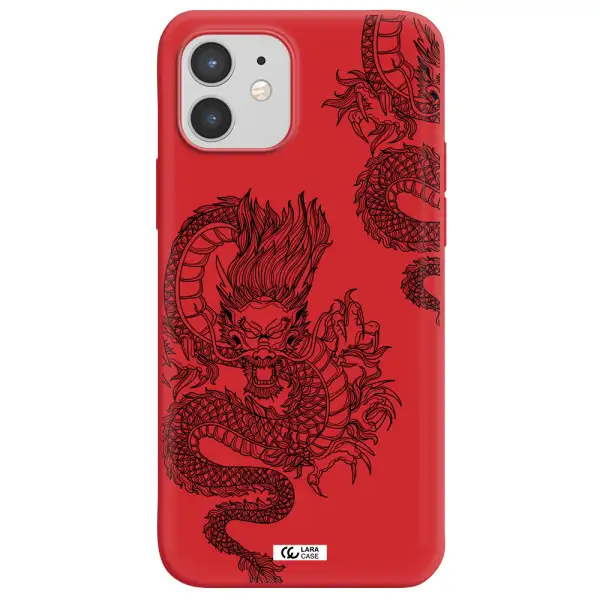 Dragon Line Art Apple iPhone 12 mini Silicone Imperial Red Case