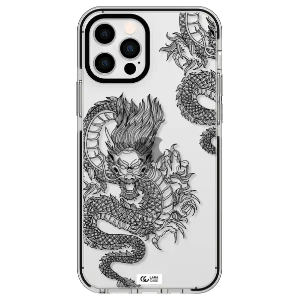 Dragon Line Art Apple iPhone 12 pro impact black border Case