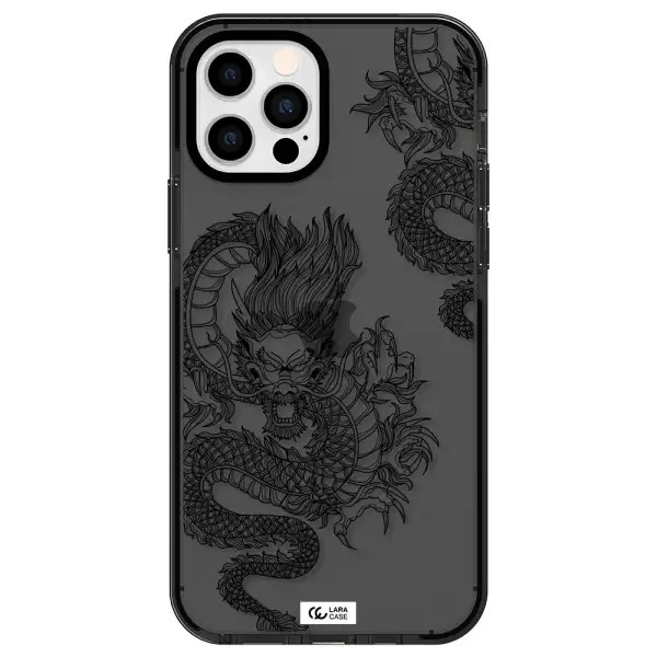 Dragon Line Art Apple iPhone 12 pro impact Smoke Black Case