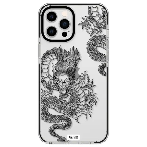 Dragon Line Art Apple iPhone 12 pro max impact black border Case